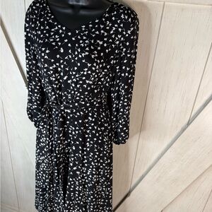 Talbots Black and White Patterned Long Sleeve Dress